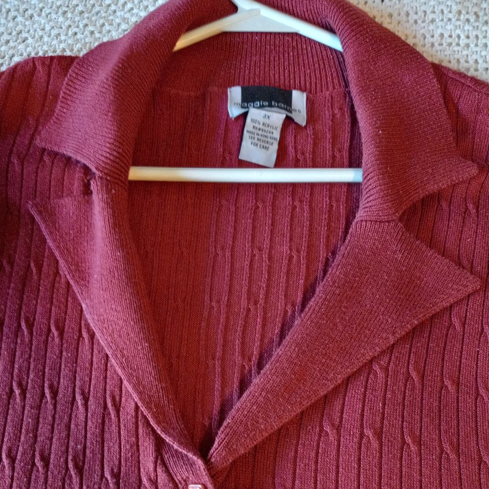 Maggie Barnes Rusty Red Cardigan Sweater 3X w/ Collar Buttons, L/S, lightweight